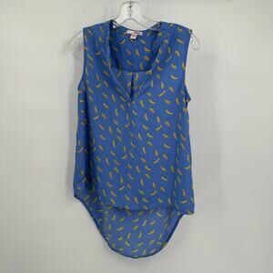 Bongo‎ Womens Pullover Top Size M Blue Yellow Bananas Novelty Print Whacky Fun
